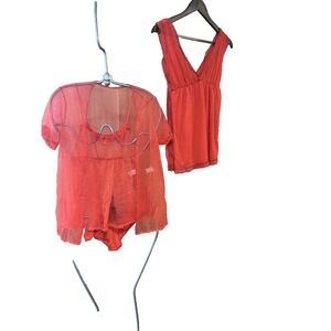 True‎ Vintage Women's Red Nylon Lingerie Set 4 Pieces!! Small